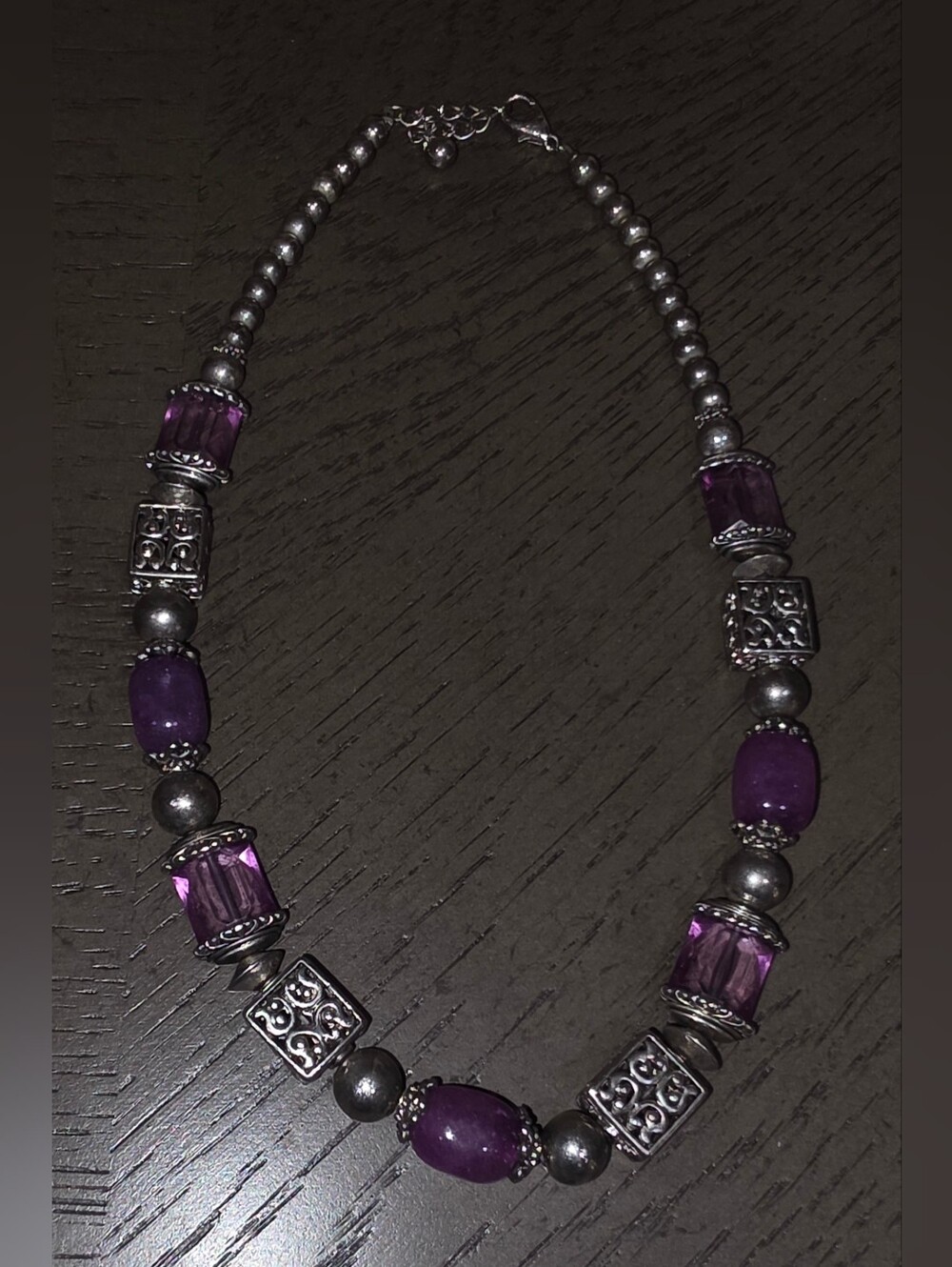 Unbranded Purple Bead and Silver Statement Necklace
